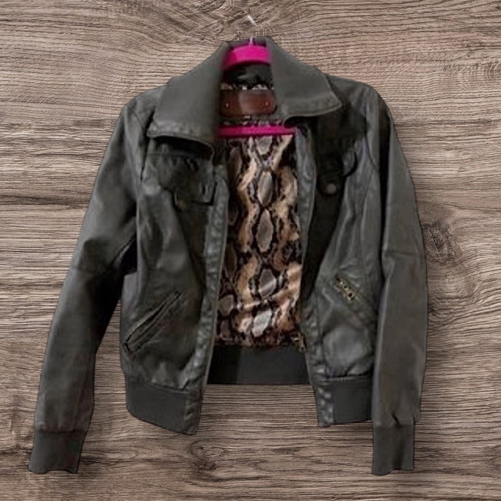 Women's grey faux Leather Jacket